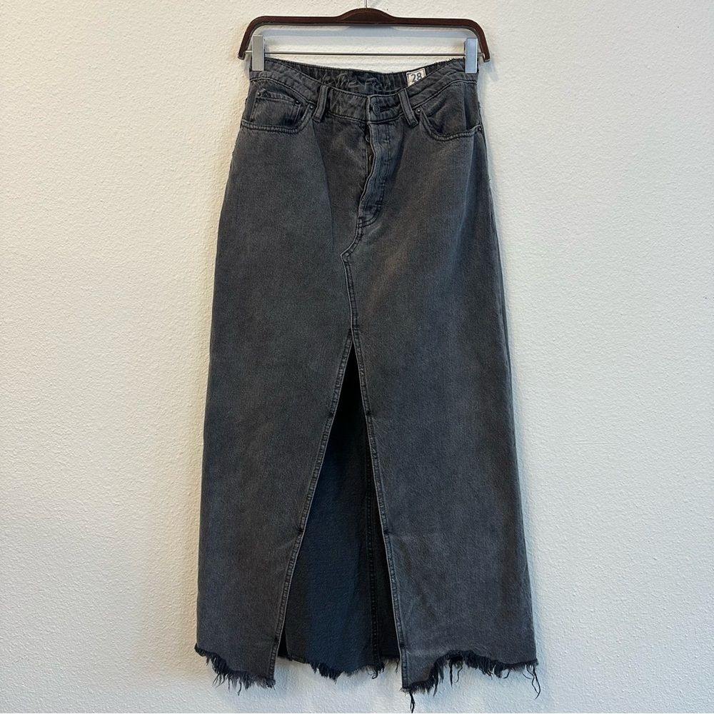 FP We The Free Maxi Denim Skirt Middle Slide Raw Hem Women’s 28 176
